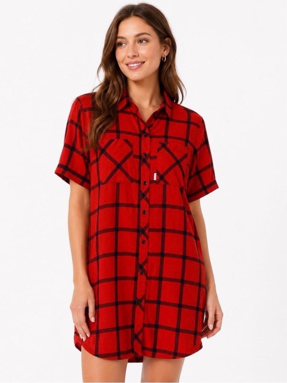 TOPO Designs | Red and Black Plaid Shirt Dress, size M